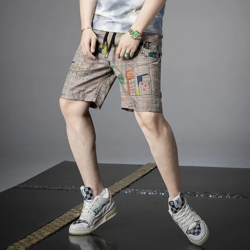 Celana Pendek Baru 2025 Celana Pantai Serbaguna Tampan Cetak Kasual Celana Menengah Trendi Celana Lima Titik Pria Musim Panas