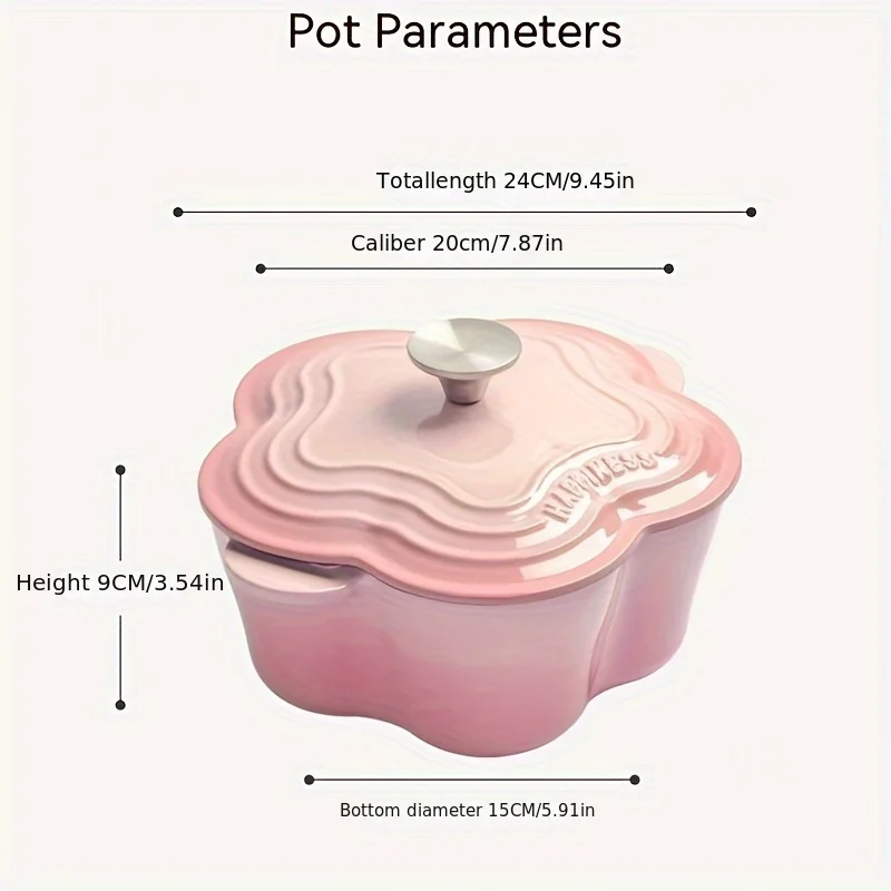 20cm Petal Cast Iron Dutch Oven Binaural Enamel Pot for Bake Bread and Casserole Dish Braising With Lid For All Heat Source