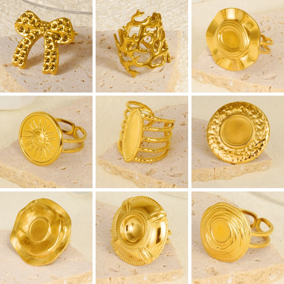 Wholesale 6pcs/lot Vintage DIY Blank Rings Stainless Steel Diamond Base Setting Knuckle Rings for Women Jewelry Gifts Never Fade