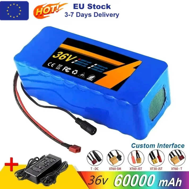 Batterie au lithium 10S4P 36V 60000mAh pour scooter électrique, pack de batteries 18650 + chargeur gratuit