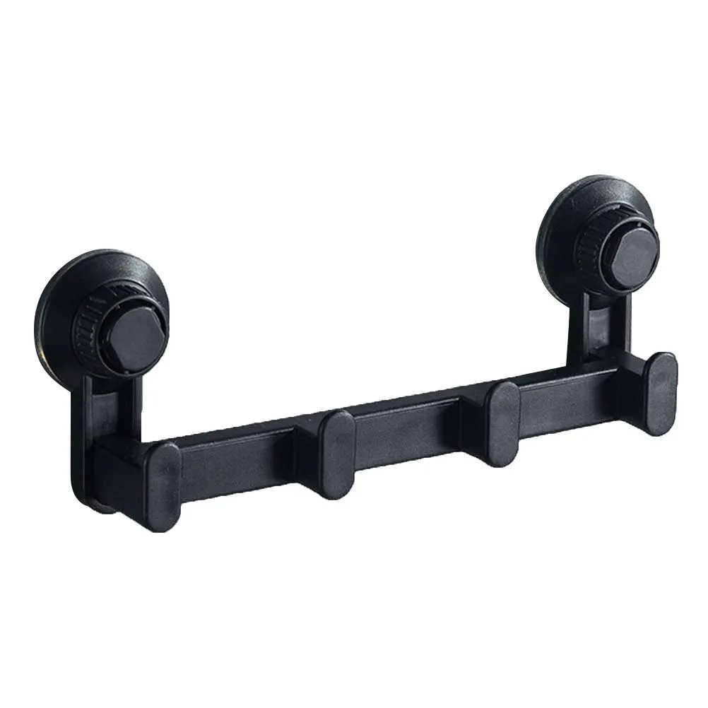 

4 Hook Strong Suction Rack ABS No Drilling Door Wall Hanging Organizer Hooks for Kitchen Bathroom Clothes Towels Black