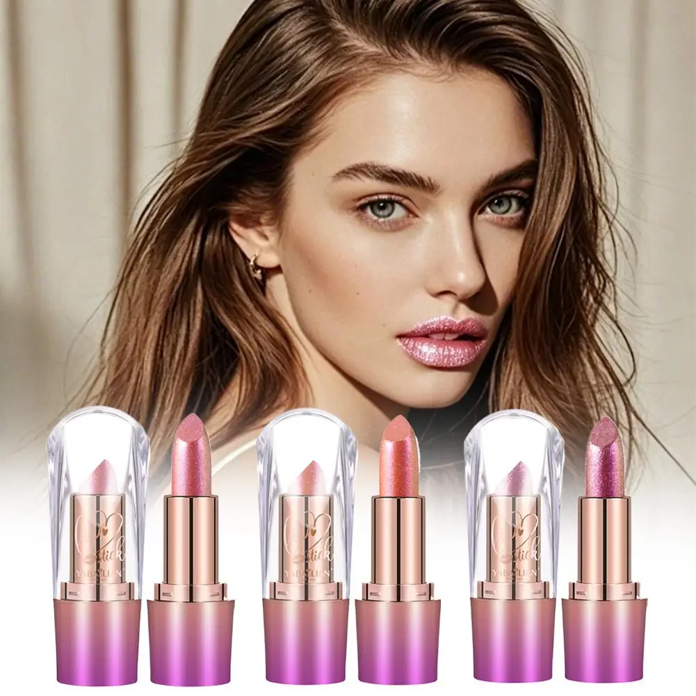 Luxury Diamond Starlight Shimmering Lipstick Gold Glitter Shine Temperature Color Changing Waterproof Long Lasting Lip Stick