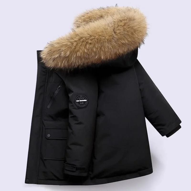 Boys Thickened Down Jackets Children Winter Large Fur Collar Cotton Coat New Kids Warm Hooded Outerwear Teenager Padded Clothing