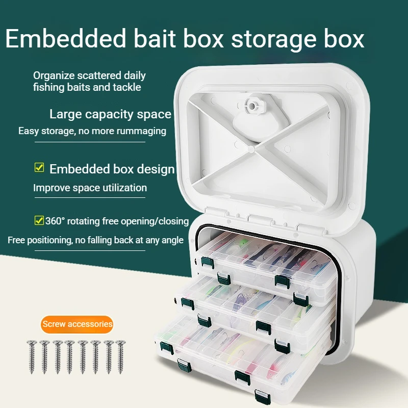 Fishing Gear Organizer Box Marine Boat Storage Box ABS 37.5X27X17.5cm Boat Embedded Storage for Bait Fishing Gear Tools