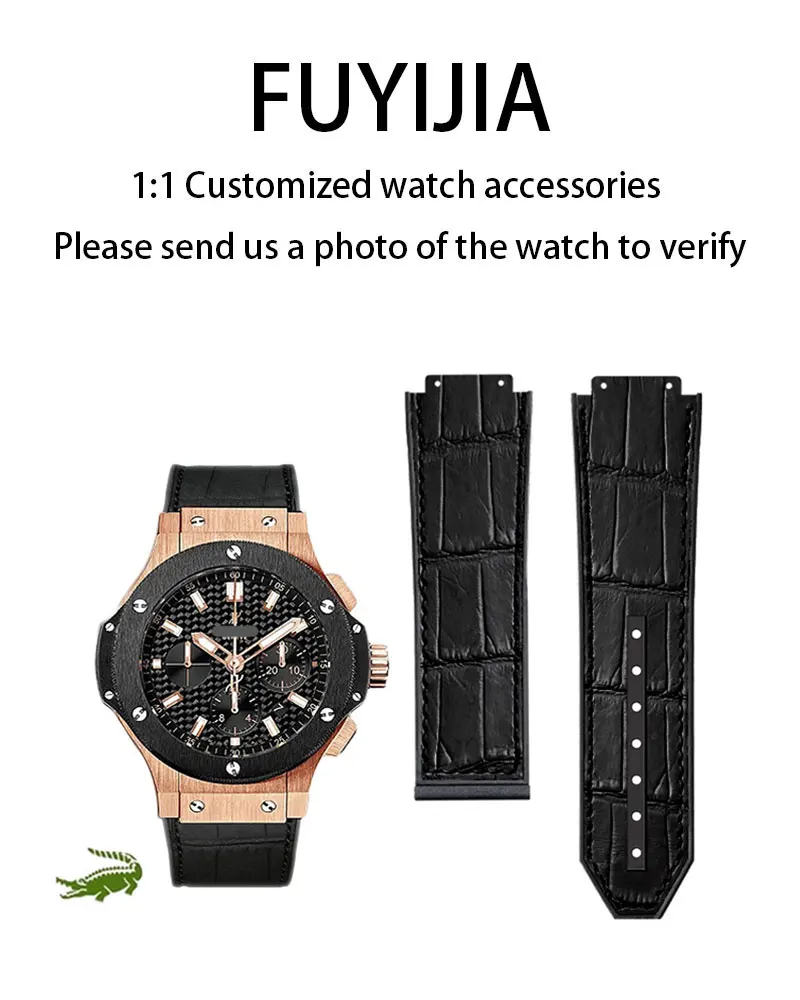 

FUYIJIA Male Custom BIG BANG 301 Original Watchbands 25MM*22MM Crocodile Skin Strap Waterproof Fluororubber Folding Buckle Belt