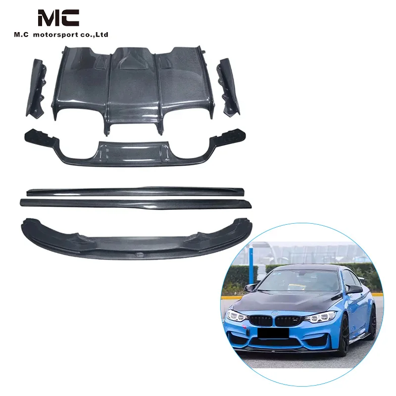 PSM Style Body Kits Front Lip Side Skirt Rear Diffuser For BMW M3M4 F80 F82 Carbon Fiber Front Bumper Lip Spoiler