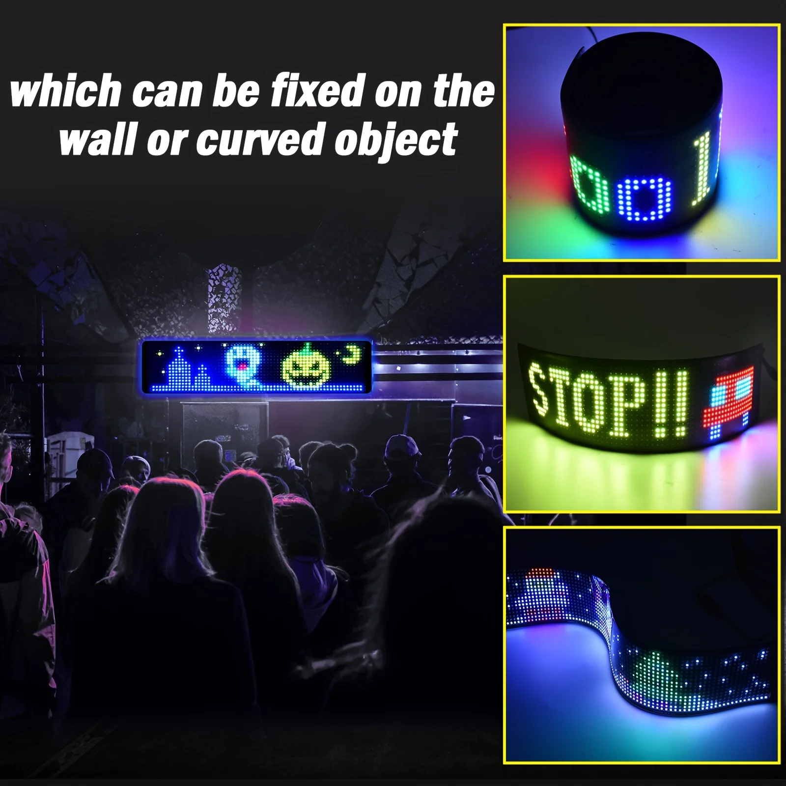 Гибкий светодиодный экран с беспроводной связью и USB — полноцветный, с управлением через приложение, идеально подходит для рекламы автомобиля и праздничных украшений