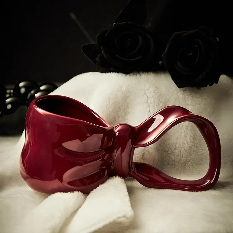 

Long Handle Bowknot Mug Ceramic Mugs Pretty Creative Aesthetic Coffee Cup Luxury Elegant Household Afternoon Tea Cups Drinkware