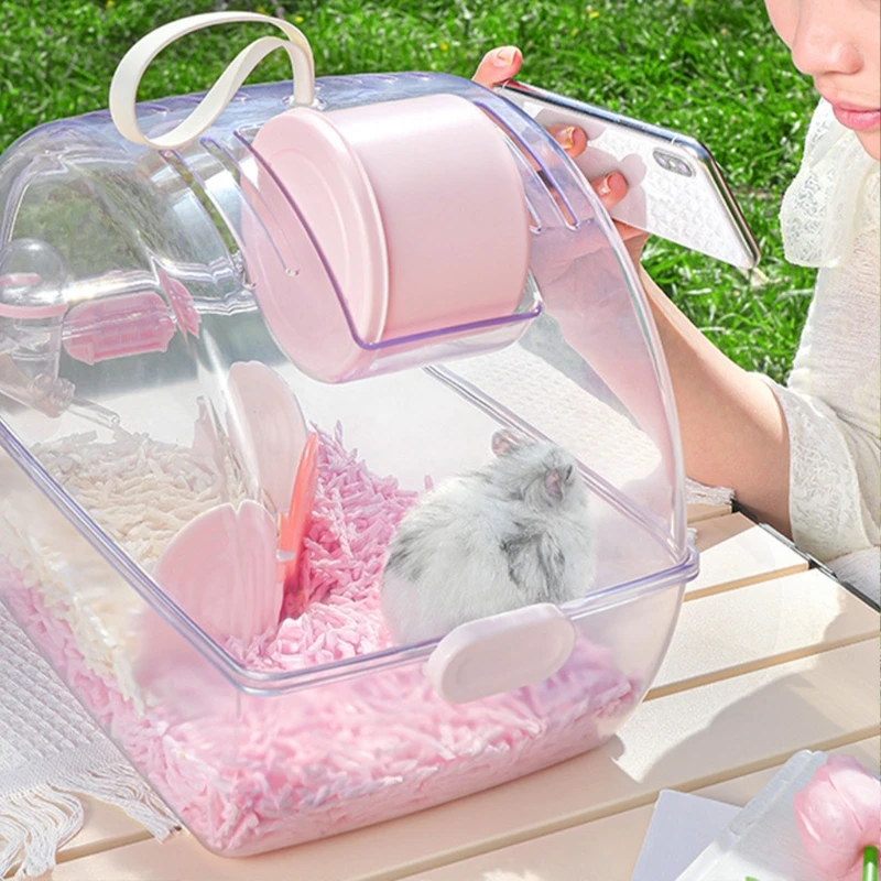 Small Animal Hamster Guinea Pigs Carriers with Water Dispenser for Travel Outdoor Hangbags Portable See-through Cage