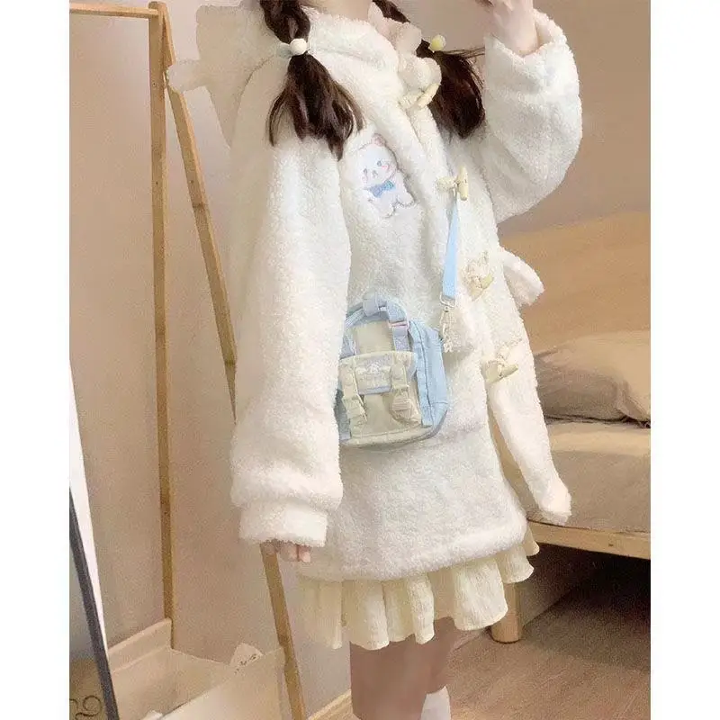 Coalfell Lamb Fleece Coat Women's Winter New Student Cute Style Sweet and Versatile Hoodie with Thick Fleece Cotton Coat