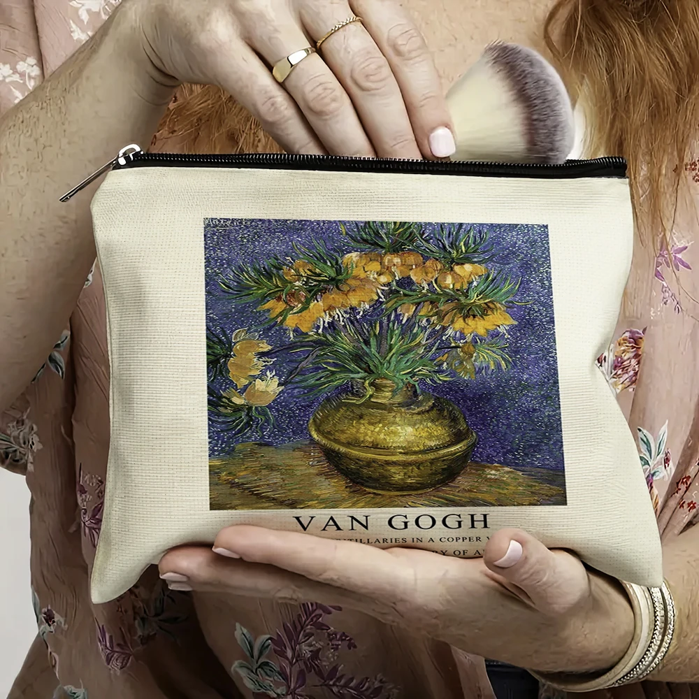 

Sunlit Olive Tree Lady Cosmetic Bag Travel Use Pouch Wheatfield Landscape Women Carry Case Double Print Floral Still Girl Makeup