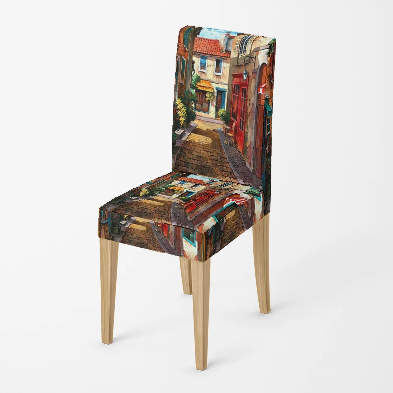 Home chair cover Oil painting style kitchen chairs Coversadjustable dining elastic fabricchairs covers chair cover for wedding