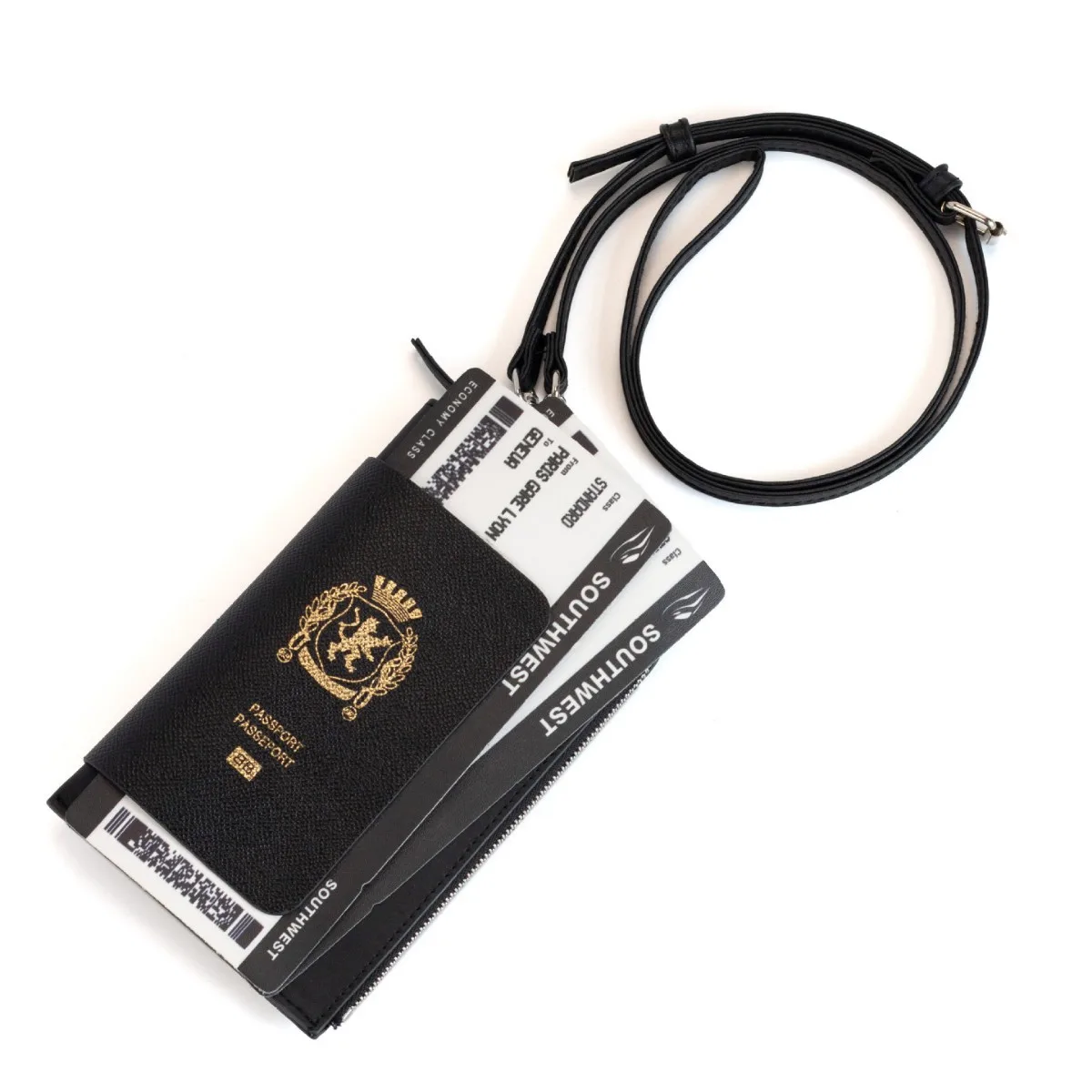 المألوف الأسود حامل جواز السفر عملة بطاقة المحفظة حقيبة كتف مفردة الرقبة حزام تذكرة حامل المدمجة أنيقة 2025 وصول جديد #5