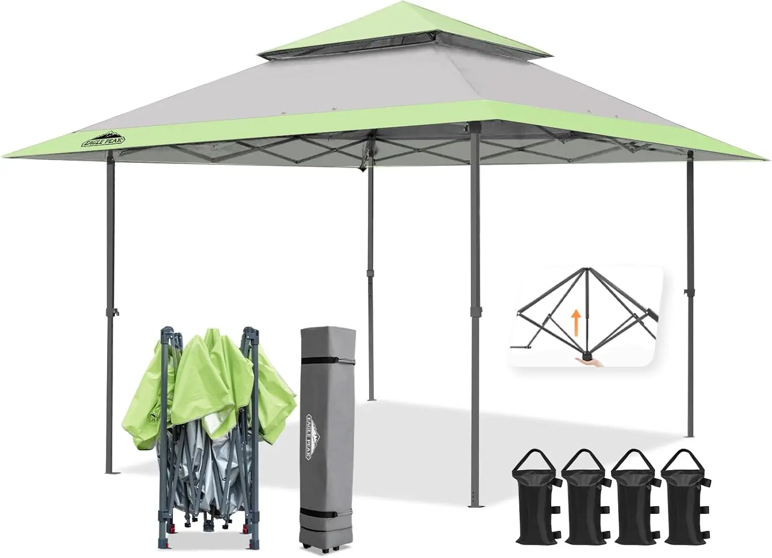 Outdoor Event Use, Gray Pop Up Canopy Tent, Auto Extending Eaves, 169 Square Feet of Shade
