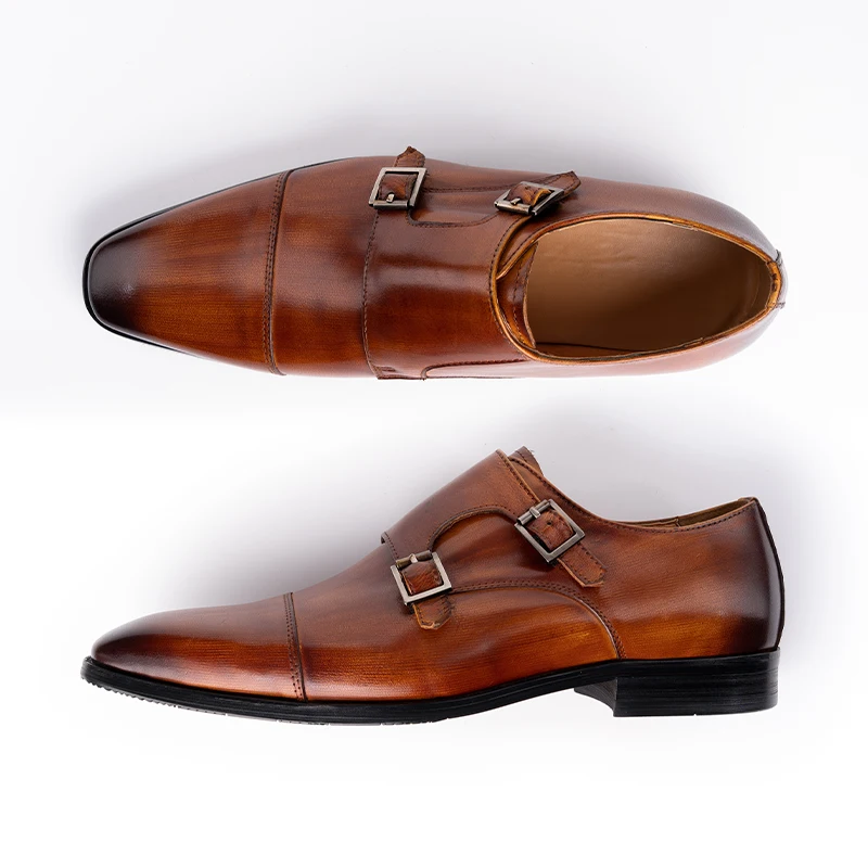 Luxury Classic Men Wedding Dress Oxford Shoe Real Handmade Leather Monk Buckle Strap Pointed Toe Loafer Shoe for Men Black Brown