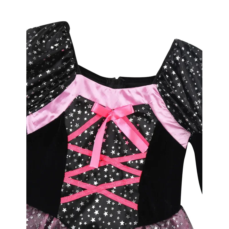 2025 fiesta festiva de Halloween chica Cosplay bruja rosa manga larga ropa bonita clásica + sombrero + palo mágico + bolsa de calabaza conjunto 1mn