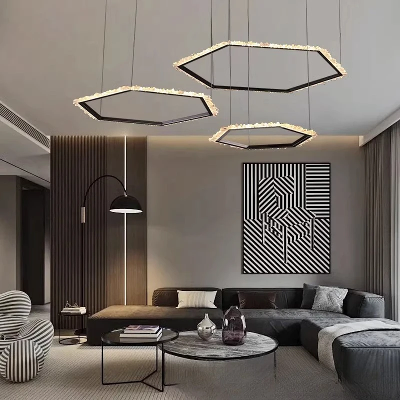 

Light luxury modern minimalist French geometric living room chandelier, creative high-end postmodern living room dining room