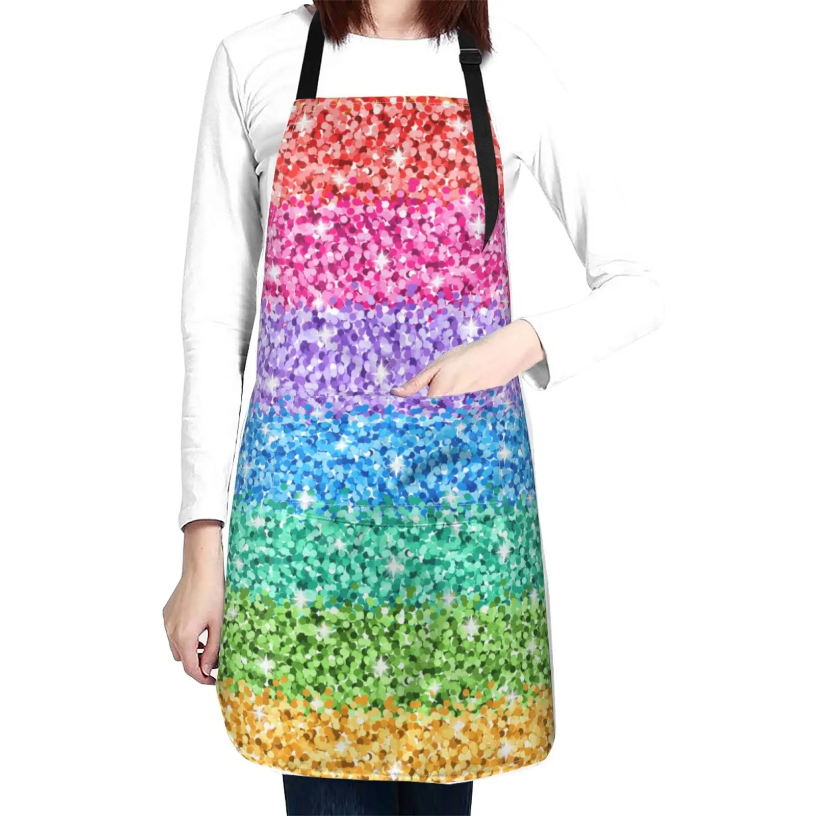 

Rainbow Glitter Mermaid Fish Scales Waterproof Apron With 2 Pockets Kitchen Chef Aprons Bibs For Cooking Baking Painting