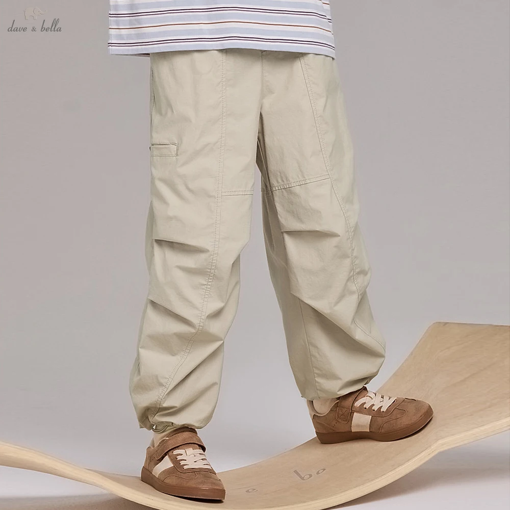 Dave Bella Children Autumn Spring Cargo Pants Boys Elastic Waist Casual Sports Pants Kids 7-13 Years Pocket Trousers DK1261089