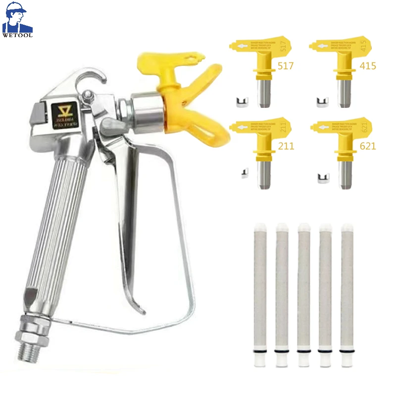 Wetool Airless Paint Spray Gun, High Pressure 3600 PSI with 4 x Swivel Joint 211,415,517,621 and 6 x Filter