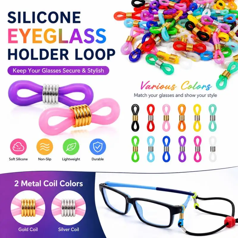 10~30pcs Spring Rubber Silicone Ends Connectors For Eyeglass Sunglasses Necklace Chain Loop Holder