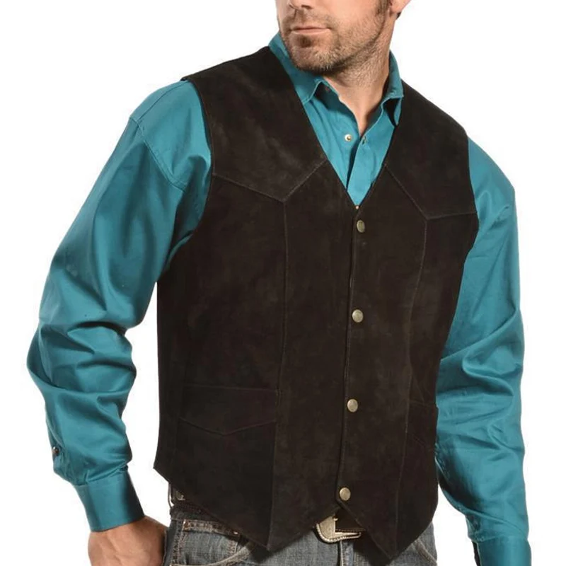 

Vintage Suede Vest Coat Men Clothing Casual Single-breasted V Collar Waistcoats For Male Fashion Solid Sleeveless Blazer Jacket
