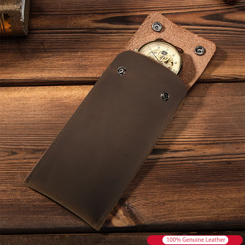 

Vintage Genuine Leather Watch Storage Organizer Protective Bag with Cover Travel Portable Genuine owhide Watch Pouch