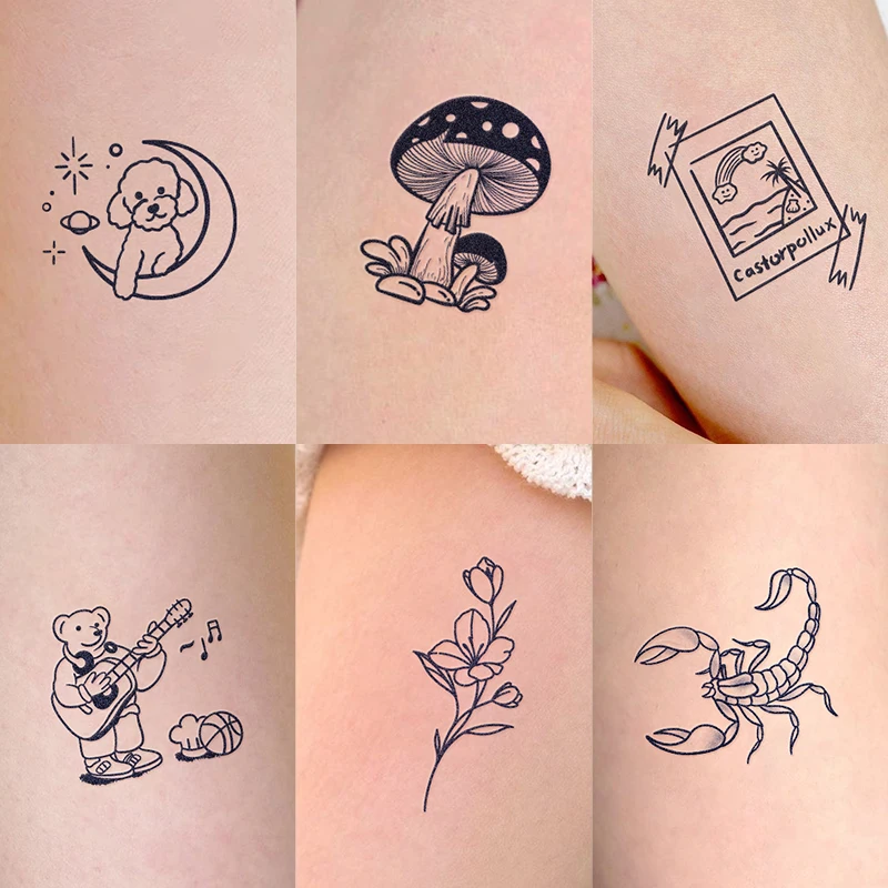 6pcs Small Black Cartoon Temporary Tattoo Cute Star Moon Tattoo Sticker Love Women Body Finger Art Waterproof Disposable Tattoo