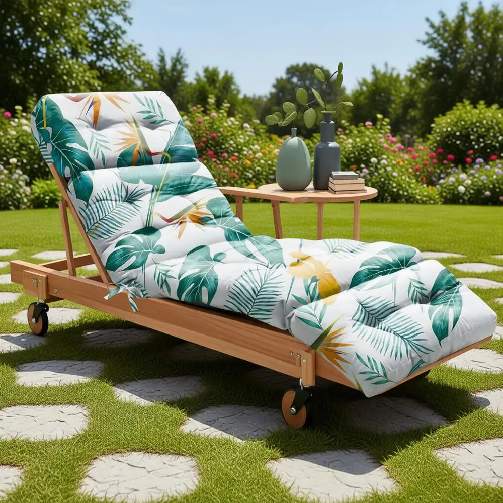 

100% водонепроницаемая хлопковая подушка для уличного шезлонга/кресла для бассейна с завязками, с рисунком желто-зеленых листьев