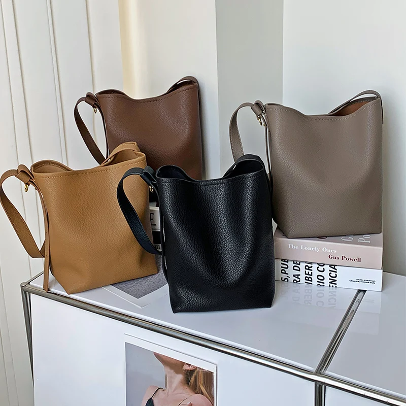 2024 New Women Bag High Quality Soft Cowhide Genuine Leather Bucket Tote Female Shoulder Bag Lady Fashion Crossbody Messenger