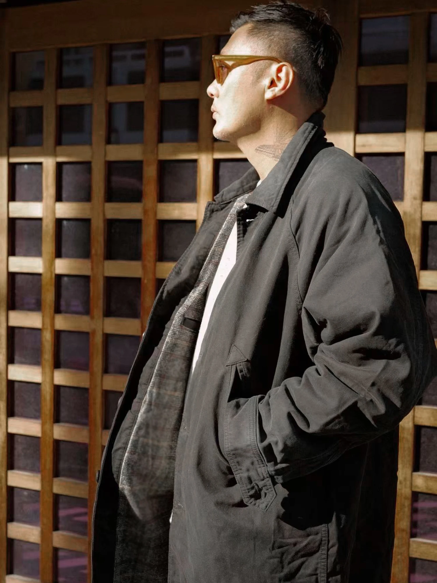 

MADN BG Overcoat Men's Waed Vintage Bla Jaet Long Sve Cotton Lined Utili Sle Workwear Faion Winter Coat