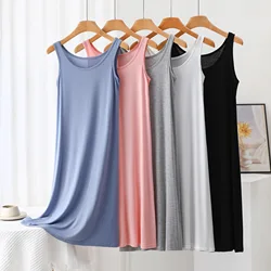 Vestido de tirantes de Modal para mujer, ropa de casa, vestido de noche de talla grande, chaleco, falda, camisón de noche medio largo para mujer, Verano