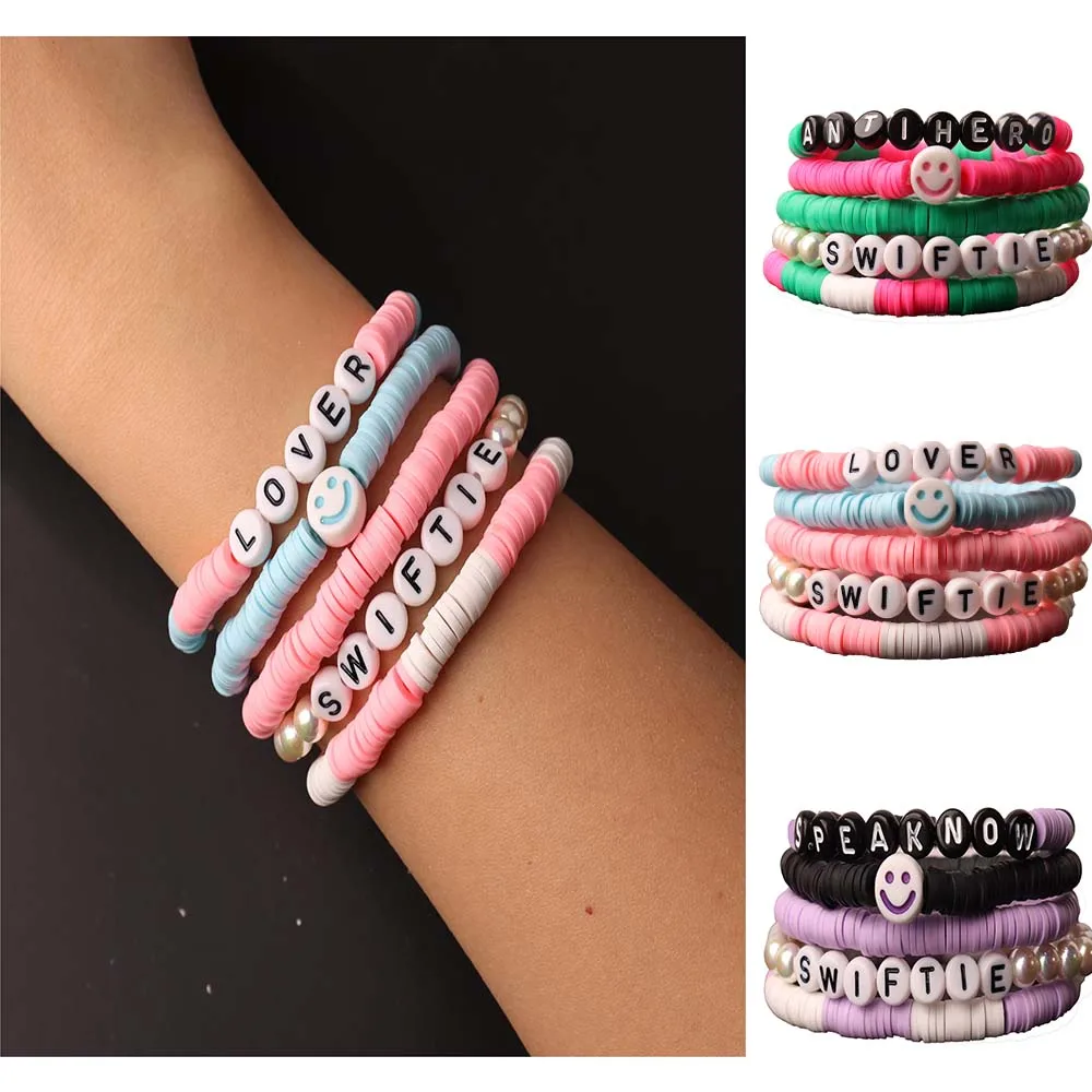 5pc Handmade Friendship Swiftie Bohemian Smile Bracelet Bead Jewelry For Fans Friends Gift