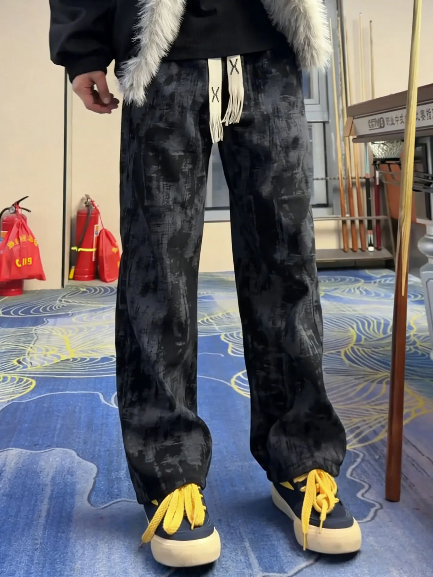 

Retro American Dyed Fce Lined Men's Sweatpants Autumn Winter Bla Corduroy Loose Fit Straight Leg Spor Casual Trousers