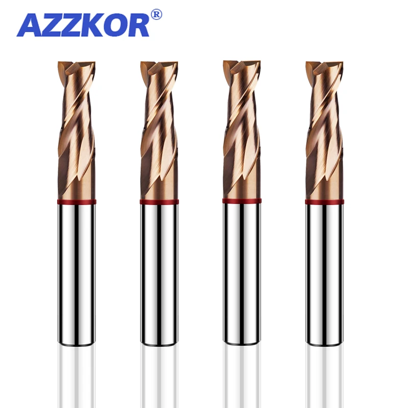 AZZKOR-Tungsten Aço Carboneto Fresa, 2F Cor-Anel Revestimento, CNC Mecânica Fundo Plano Endmills Ferramentas, TGR-HRC55