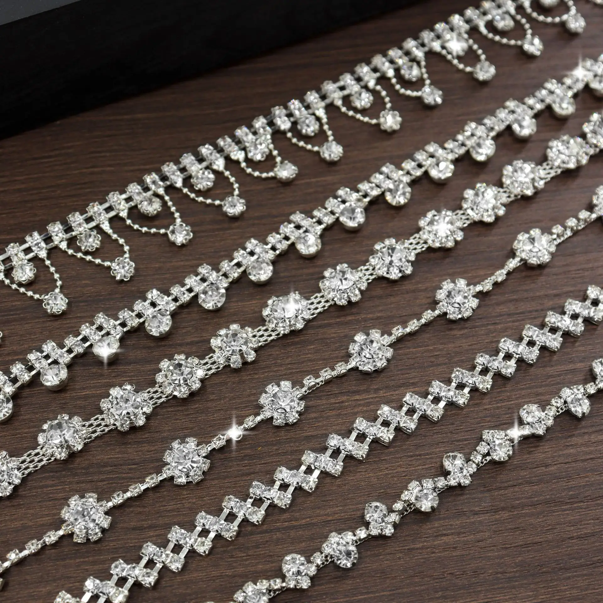 

S-Sunflower Rhinestone Chains for Wedding Dress DIY, Soldered Claw Links Bridal Embellishment Accessories