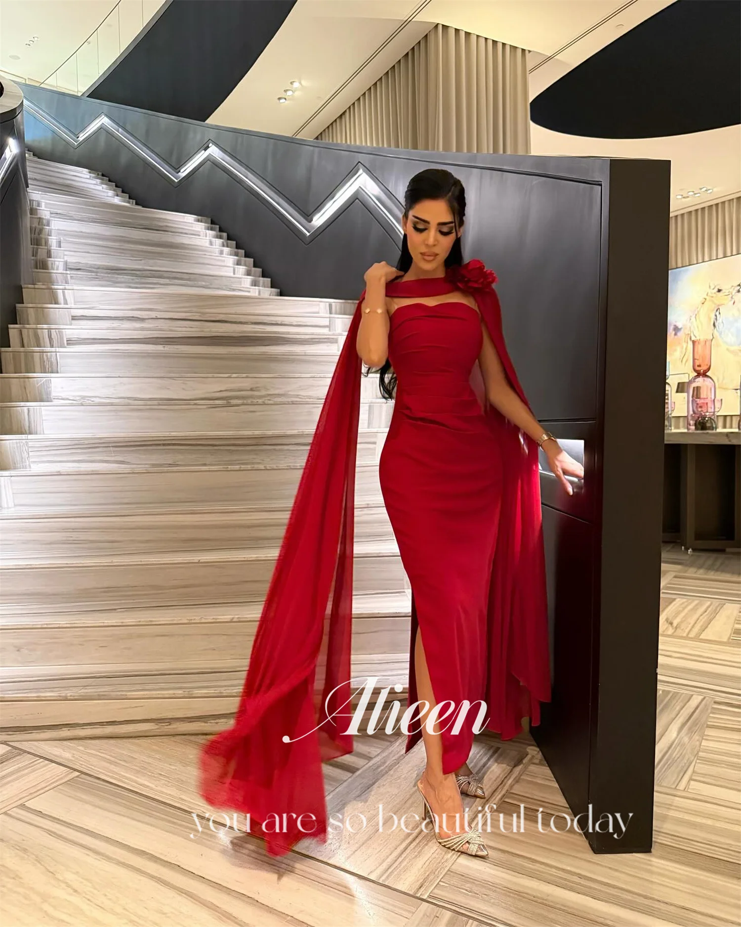 Aileen Lange Ballkleider Luxus-Abendkleider 2023 فسات Cosa 1926 – Maßgeschneidertes rotes Damen-Abschlussballkleid, Vestidos De Noche, Schal, Party