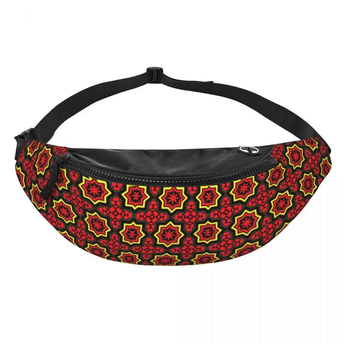 Riñonera con patrón de Ankara de estrella roja para hombres y mujeres, bolsa cruzada de cintura con arte de cultura africana, bolsa de dinero para teléfono de Camping y ciclismo