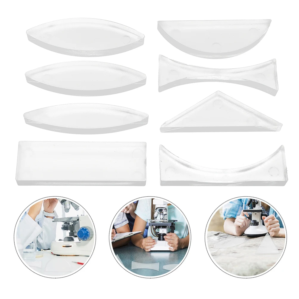 Conjunto de lentes ópticas côncavas para experimentos científicos de prisma de luz acrílica de flash de laboratório