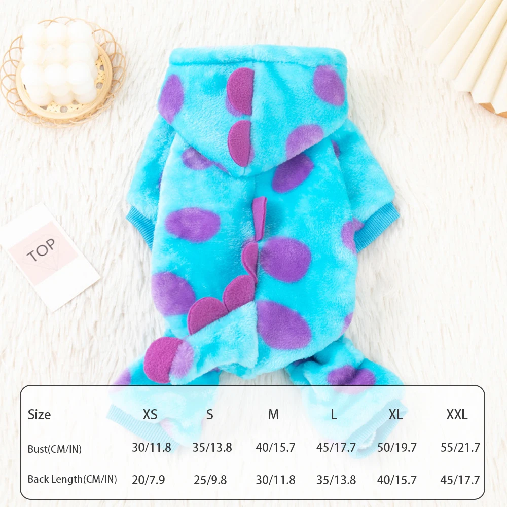 Disfraz de dinosaurio monstruo Premium para mascotas, traje de cuatro patas de felpa bonito de invierno con capucha para perros pequeños y gatos, ropa de moda