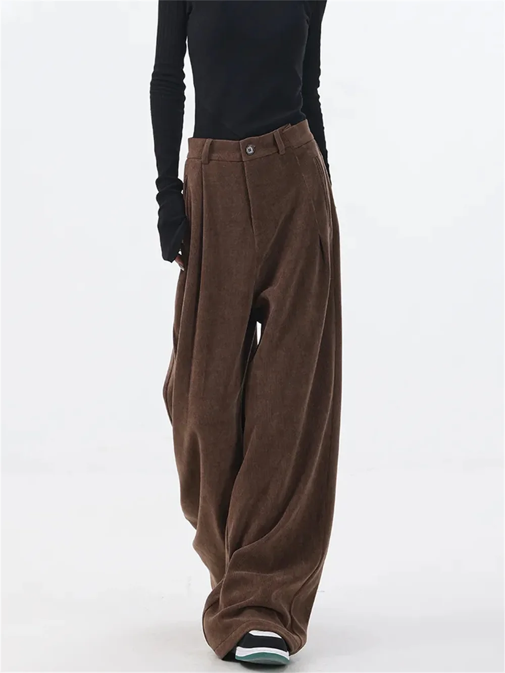 Women Solid Y2k Winter Corduroy Pants Fashion Retro New in Wide Leg Trousers Lady Casual High Waist Pants Street Chic Clothes