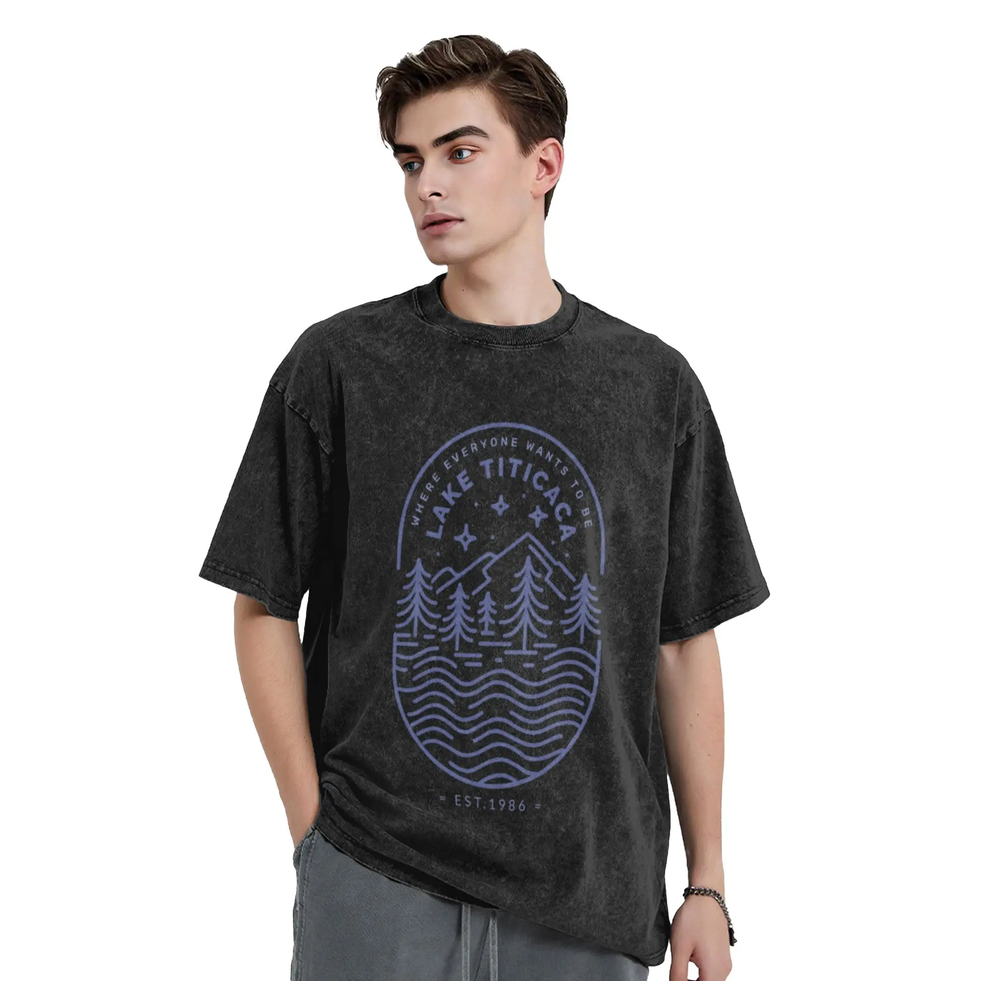 Lake Titicaca Where everyone wants to be  Classic Stylish A Vintage Oversized Cotton Unisex T-Shirts