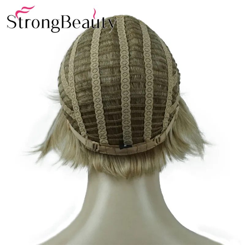 StrongBeauty Short Straight Synthetic Wigs Soft Hair Layered Shag Ombre Blonde Wig