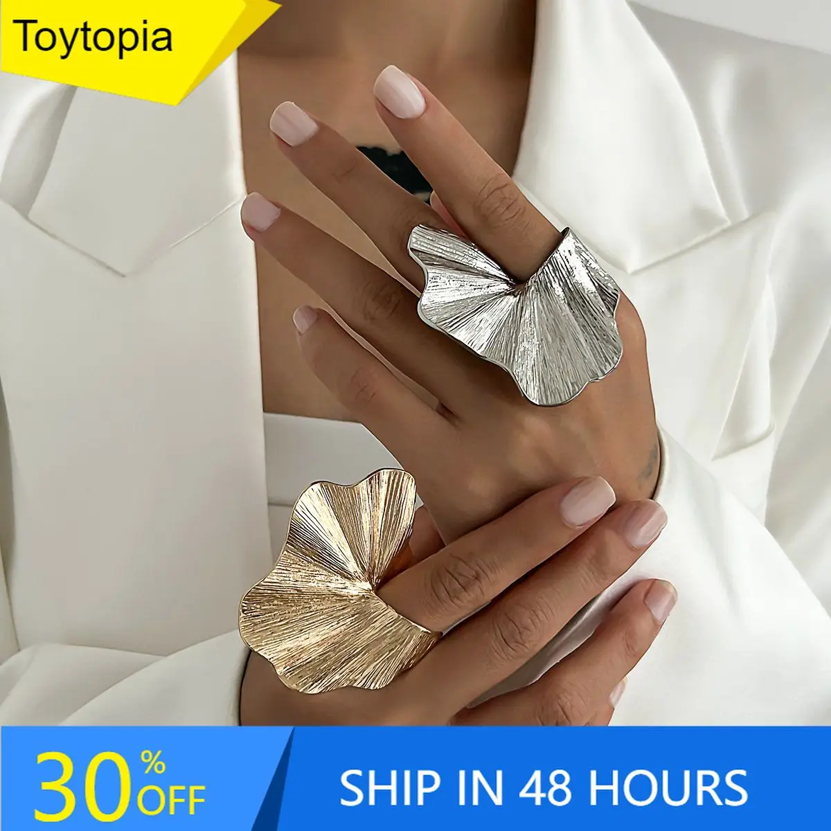 Personality Ginkgo Leaf Ring for Women Men Fashiontrend Classic Metal Pleated Leaf Fan-Shaped Finger Ring Punk Party Jewelry