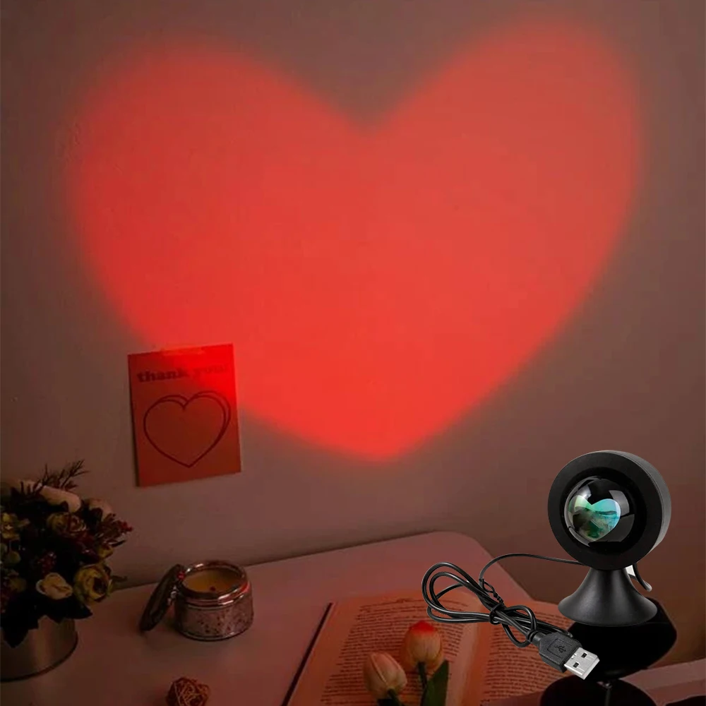 Sunset Light Love Projector Night Light Sunset Projection LED Desk Lamp Bedroom Atmosphere Rainbow Light Decorative Light