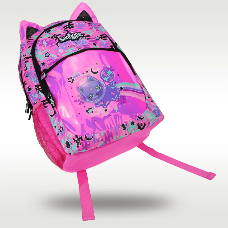 Smiggle mochila escolar original para niños, mochila de hombro para niñas, rosa roja, Gato espacial, Lindo bolso dulce, 16 pulgadas, superventas