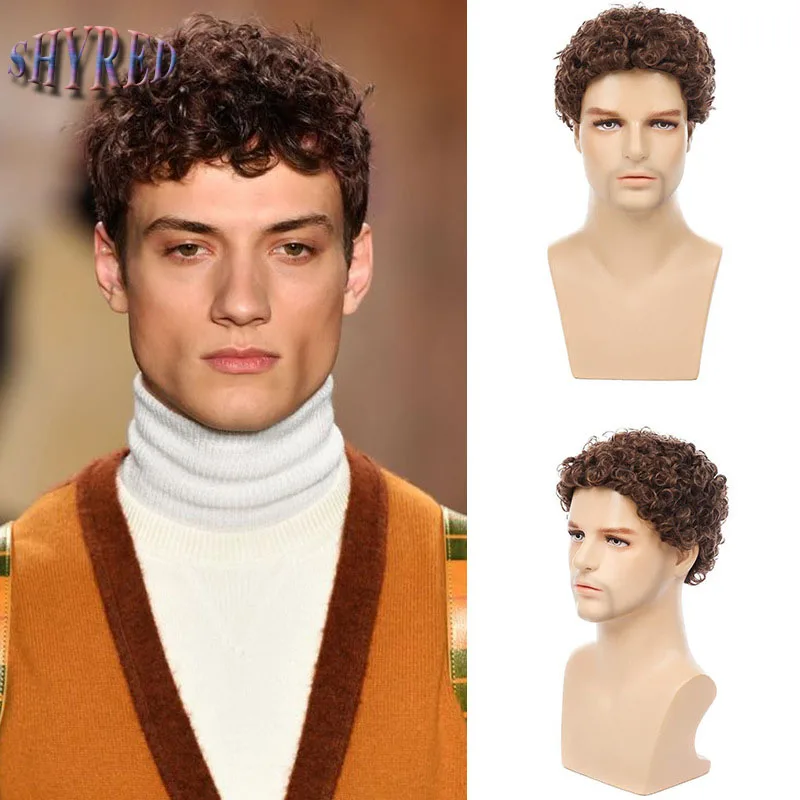 

Synthetic Man Wigs Natural BrownShort Curly For Men Wigs With High Temperature Fiber Daily Wear Curl Fashion Hairstyle Male Wig