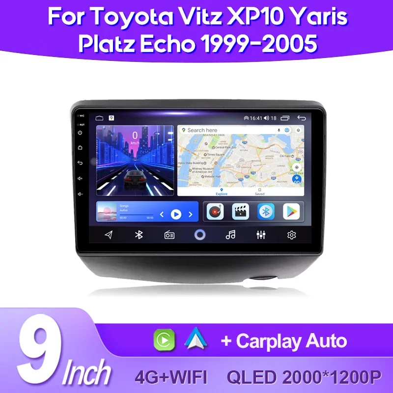 

QSZN Car Radio For Toyota Vitz XP10 Yaris Platz Echo 1999 - 2005 2K QLED Android 13 Multimedia Video Player AI Voice CarPlay GPS