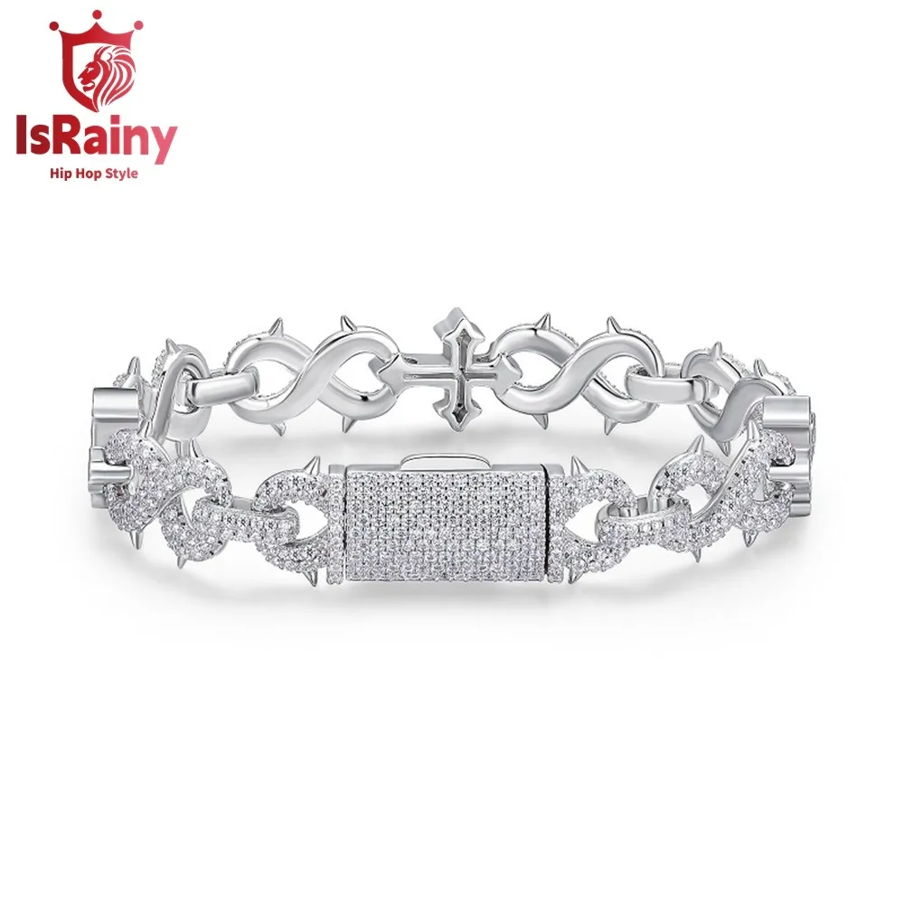 IsRainy 925 Sterling Silver Full Moissanite GRA Certified Diamongs Cross Bracelets Anniversary For Women Men Fine Jewelry Gift