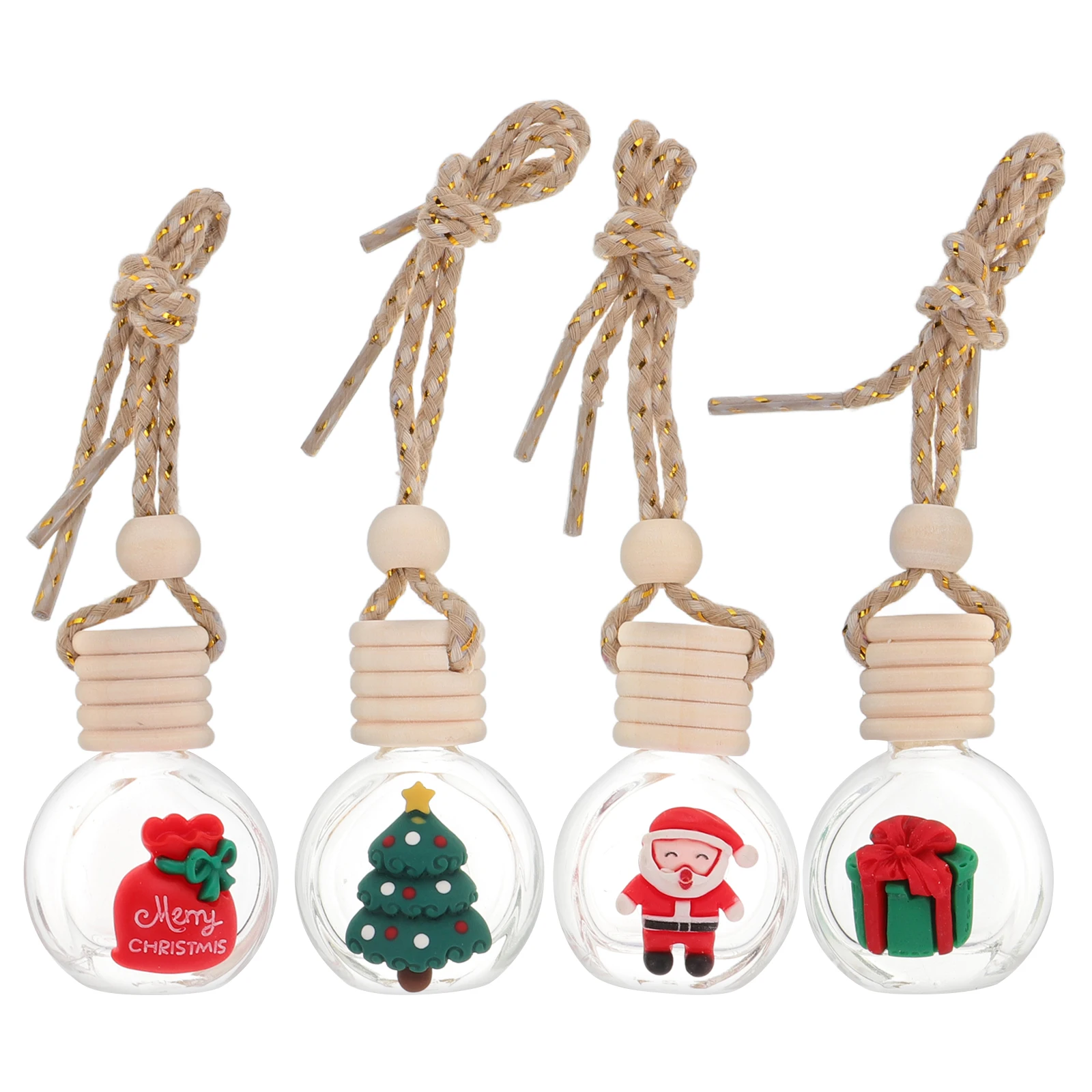 

4pcs Christmas Car Aromatherapy Hanging Diffuser Pendant Essential Oil Freshener Air Glass Empty Bottle For Holiday Decor Car